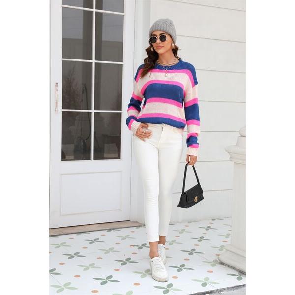 Color Block Round Neck Dropped Shoulder Sweater