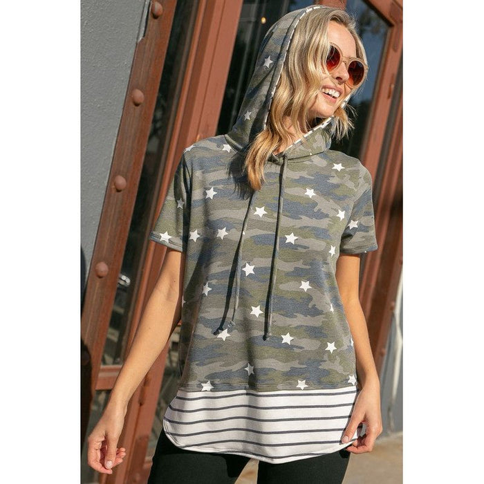 Plus Camo Stripe Hoodie Top