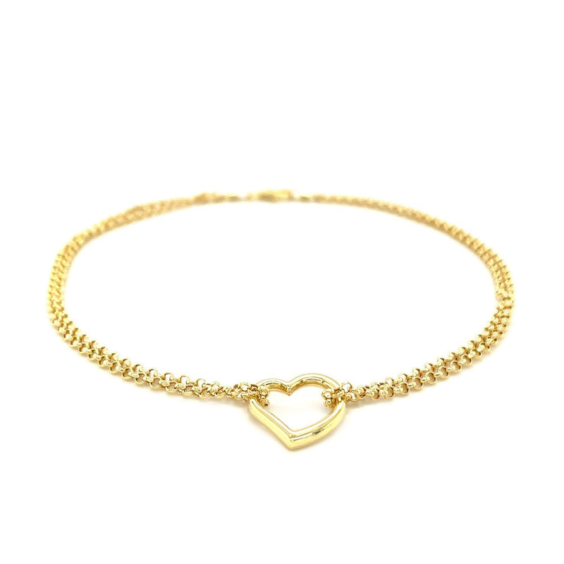 Bids.com 14k Yellow Gold Double Rolo Chain Anklet with an Open Heart Station Accessories