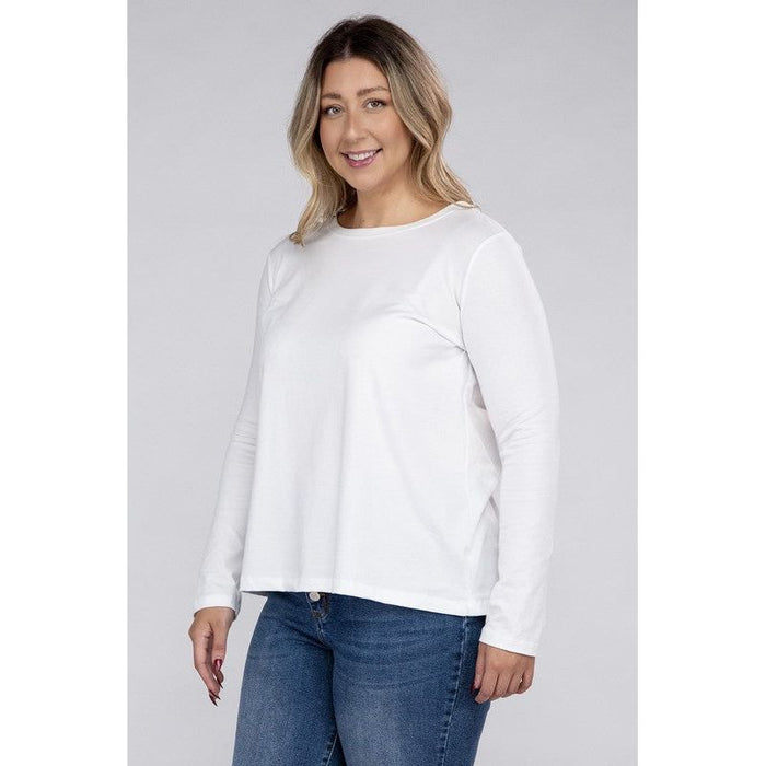 Plus Cotton Crew Neck Long Sleeve T-Shirt