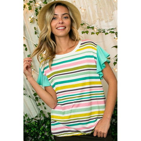 Plus Multi Stripe Mixed Top