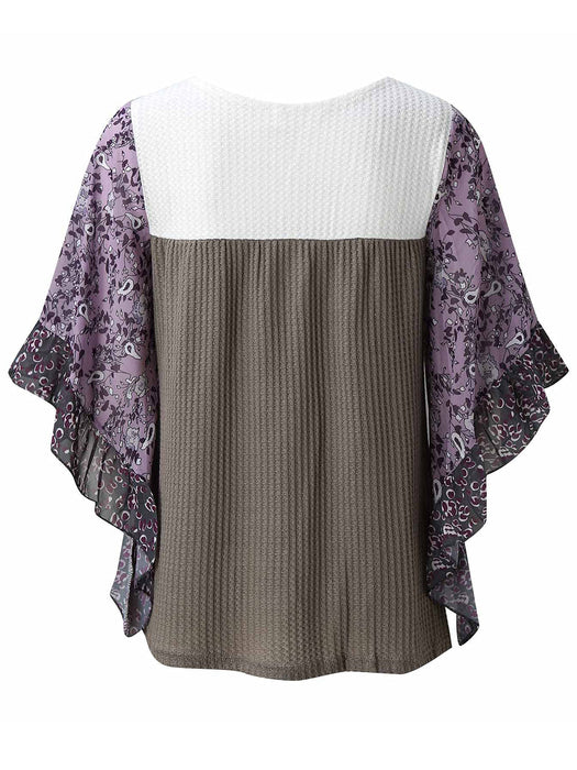 Printed Round Neck Three-Quarter Sleeve Blouse