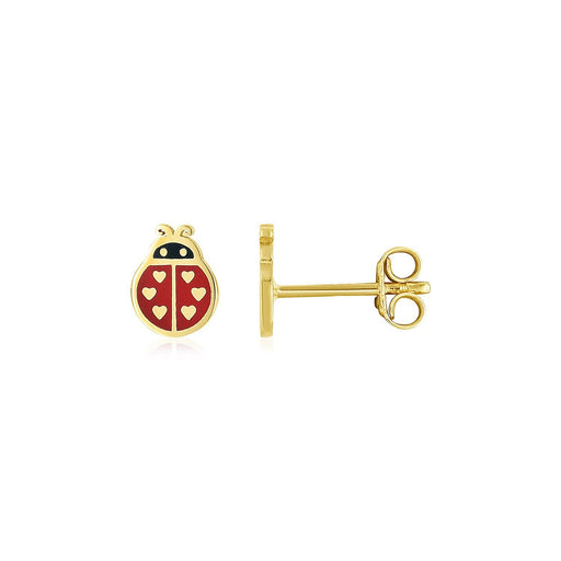 Bids.com 14K Yellow Gold Ladybug Enamel Earrings Earrings White Smoke Yellow Gold