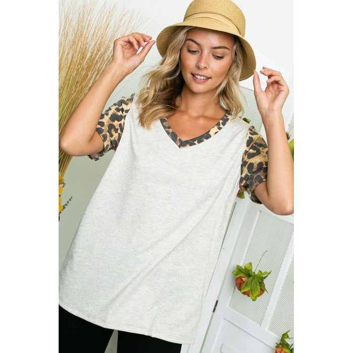 Plus Cheetah Solid Mixed Tunic Top