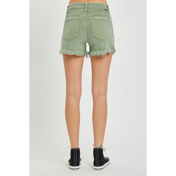 RISEN Mid Waist Frayed Hem Denim Shorts