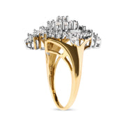 Bids.com 10K Yellow Gold 1 Cttw Round and Baguette cut Diamond Cluster and Rhombus Halo Ring (H-I Color, I1-I2 Clarity) - Ring Size 7 Rings