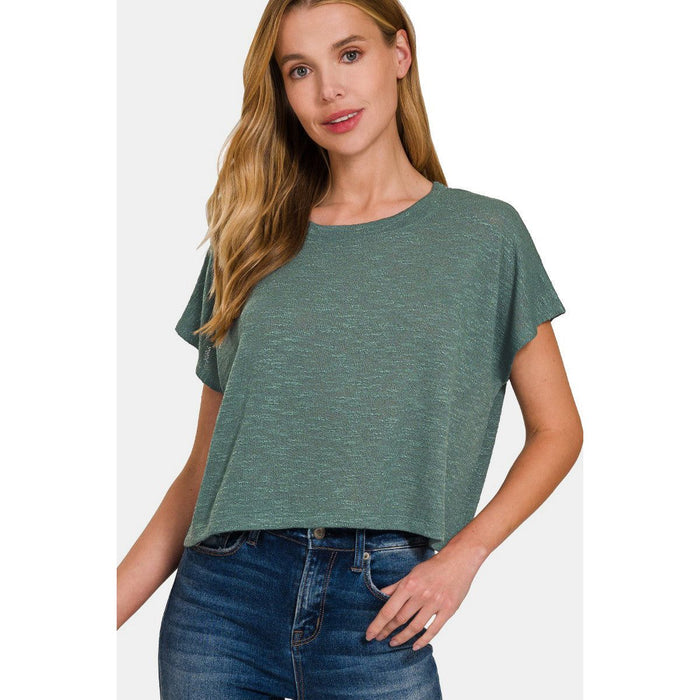 Zenana Round Neck Short Sleeve Crop T-Shirt