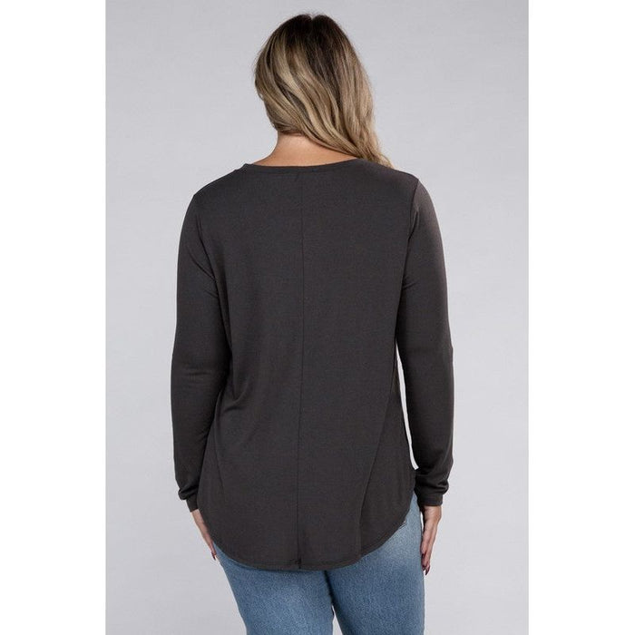 Plus Long Sleeve Round Neck Round Hem Top