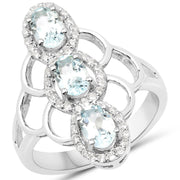 Bids.com 1.54 Carat Genuine Aquamarine and White Zircon .925 Sterling Silver Ring Rings
