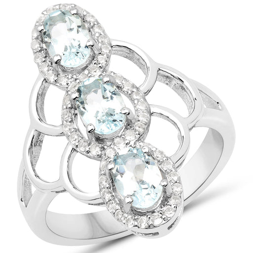 Bids.com 1.54 Carat Genuine Aquamarine and White Zircon .925 Sterling Silver Ring Rings