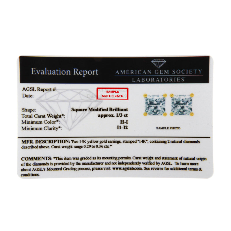 Bids.com 14K Yellow Gold Clarity Enhanced Princess Cut Diamond Certified Stud Earrings (0.50 cttw, H-I Color, I1-I2 Clarity) Earrings