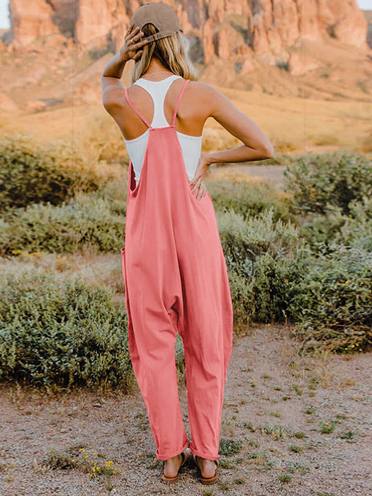 Double Take Full Size Sleeveless V-Neck Pocketed Jumpsuit