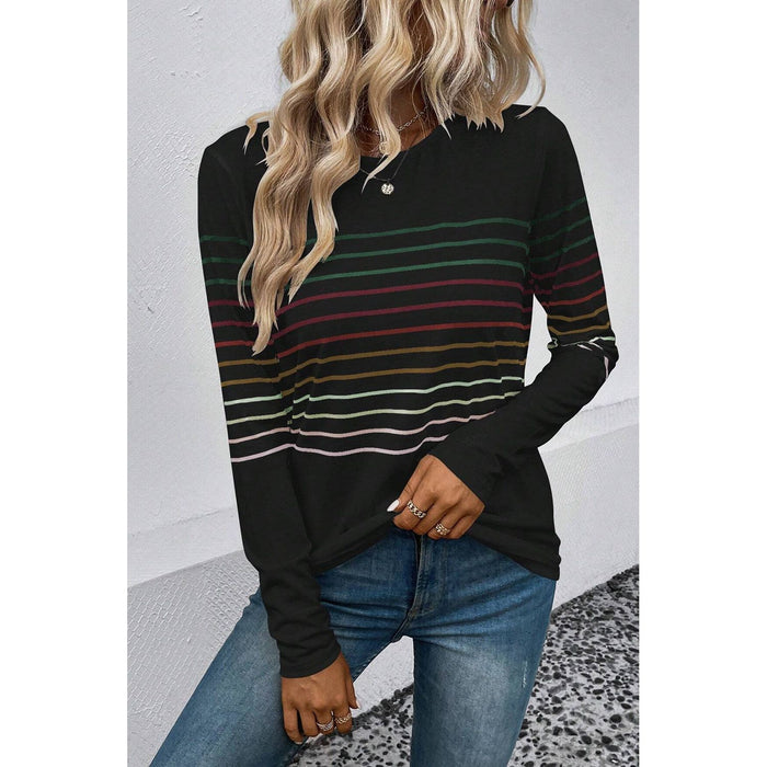 Striped Round Neck Long Sleeve T-Shirt