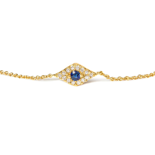 Bids.com 10K Yellow Gold Blue Sapphire and Diamond Accent Evil Eye Station Link Bracelet  (H-I Color, I1-I2 Clarity) - Size 7" Bracelets