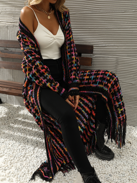 Knitted Fringed Long Cardigan Duster HFLHHS5DCL