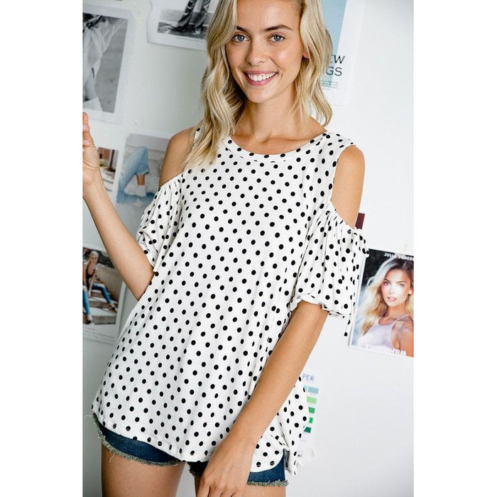 Polka Dot Cold Shoulder Top