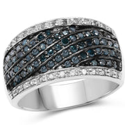 Bids.com 0.80 Carat Genuine Blue Diamond and White Diamond .925 Sterling Silver Ring Rings