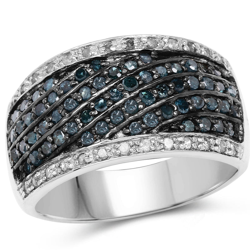Bids.com 0.80 Carat Genuine Blue Diamond and White Diamond .925 Sterling Silver Ring Rings