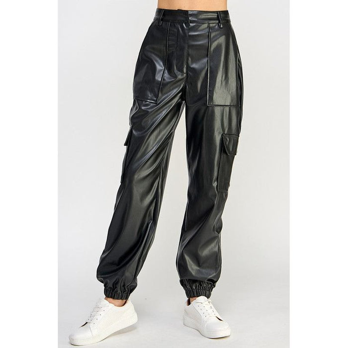 RELAXED VEGAN LEATHER CARGO PANTS