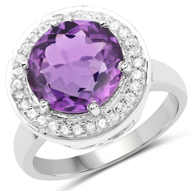 Bids.com 4.27 Carat Genuine Amethyst and White Topaz .925 Sterling Silver Ring Rings