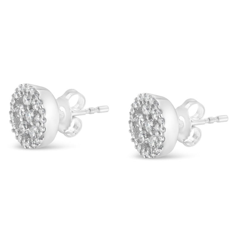 Bids.com AGS Certified 14K White Gold 1.0 Cttw Brilliant-Cut Diamond Halo-Style Cluster Round Button Stud Earrings (G-H Color, I1-I2 Clarity) Earrings