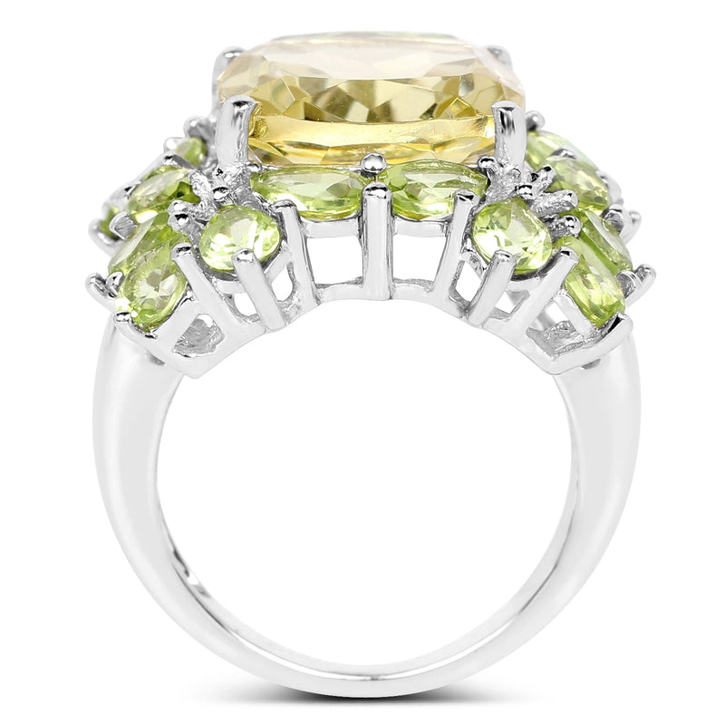 Bids.com 9.38 Carat Genuine Lemon Quartz & Peridot .925 Sterling Silver Ring Rings