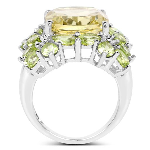Bids.com 9.38 Carat Genuine Lemon Quartz & Peridot .925 Sterling Silver Ring Rings