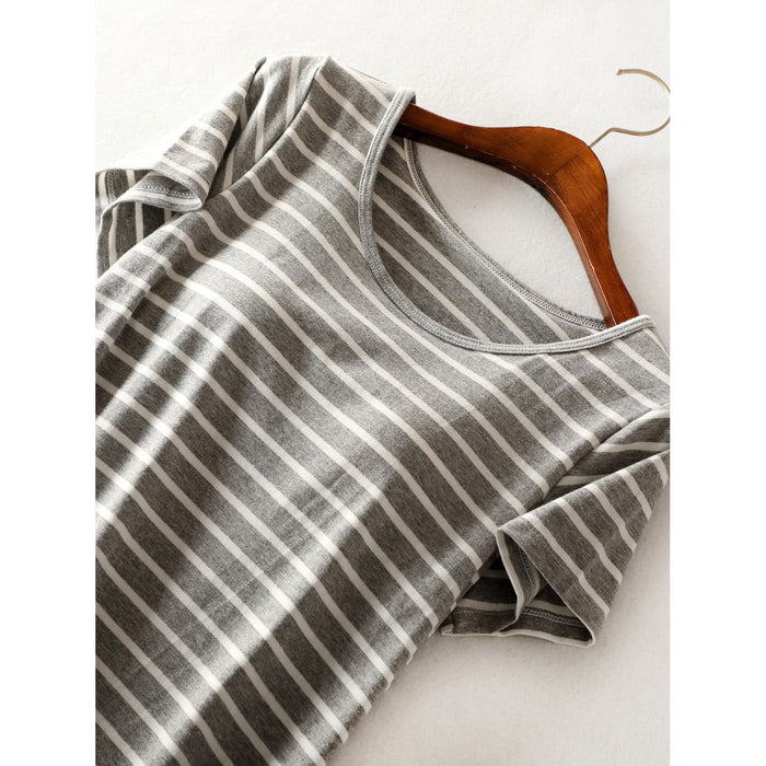 Striped Round Neck Short Sleeve Dress