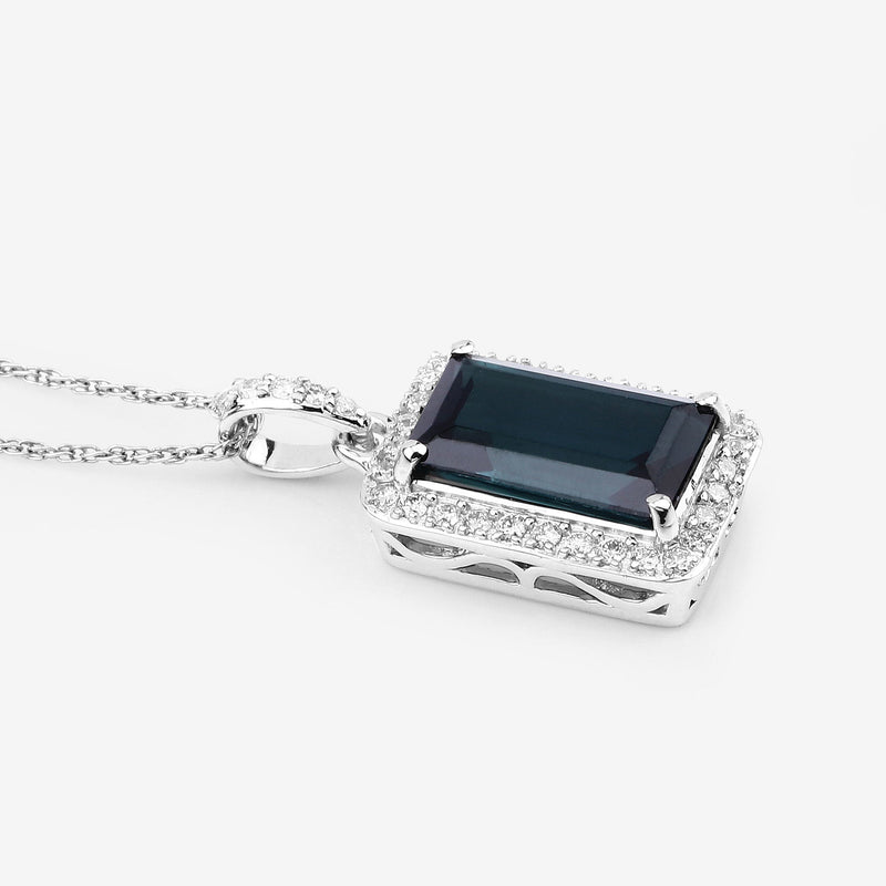 Bids.com 3.55 Carat Genuine Green Tourmaline and White Diamond 14K White Gold Pendant Pendants