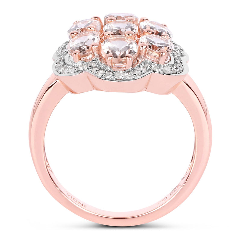 Bids.com 3.06 Carat Genuine Morganite and White Diamond .925 Sterling Silver Ring Rings