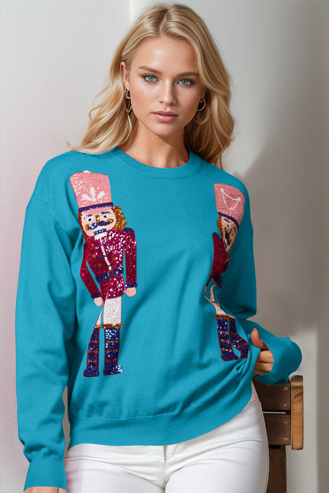 Full Size Nutcracker Sequin Long Sleeve Sweater