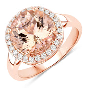 Bids.com 3.61 Carat Genuine Morganite and White Diamond 14K Rose Gold Ring Rings