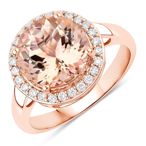Bids.com 3.61 Carat Genuine Morganite and White Diamond 14K Rose Gold Ring Rings
