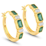 Bids.com 2.40 Carat Genuine Zambian Emerald and White Topaz .925 Sterling Silver Earrings Earrings