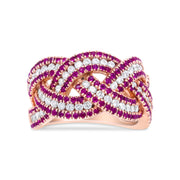 Bids.com 18K Rose Gold Red Ruby and 7/8 Cttw Diamond Woven Braided Band Ring (F-G Color, VS1-VS2 Clarity) - Ring Size 7 Rings