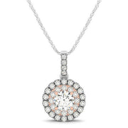 Bids.com Round Shape Halo Diamond Pendant in 14k White and Rose Gold (1/2 cttw) Necklaces