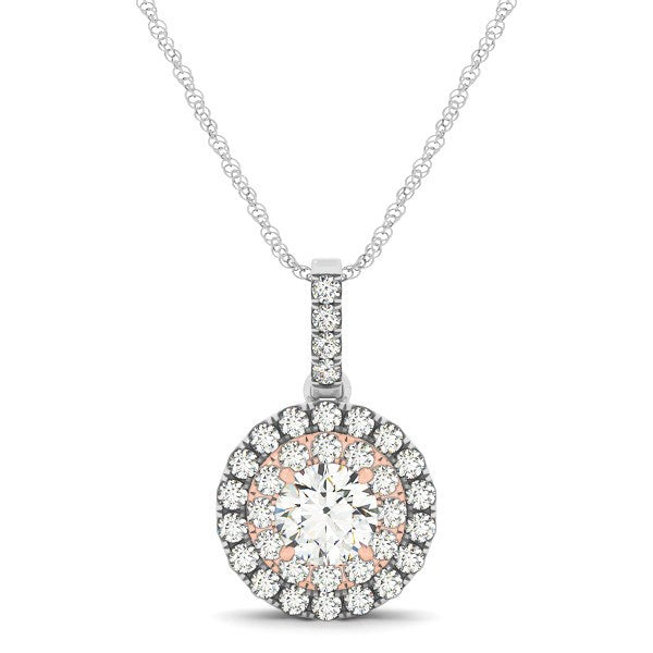 Bids.com Round Shape Halo Diamond Pendant in 14k White and Rose Gold (1/2 cttw) Necklaces