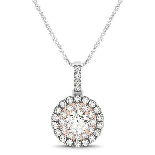 Bids.com Round Shape Halo Diamond Pendant in 14k White and Rose Gold (1/2 cttw) Necklaces