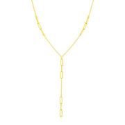 Bids.com 14K Yellow Gold Lariat Necklace with Paperclip Chain Stations Necklaces