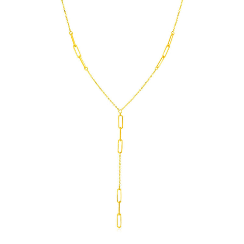 Bids.com 14K Yellow Gold Lariat Necklace with Paperclip Chain Stations Necklaces