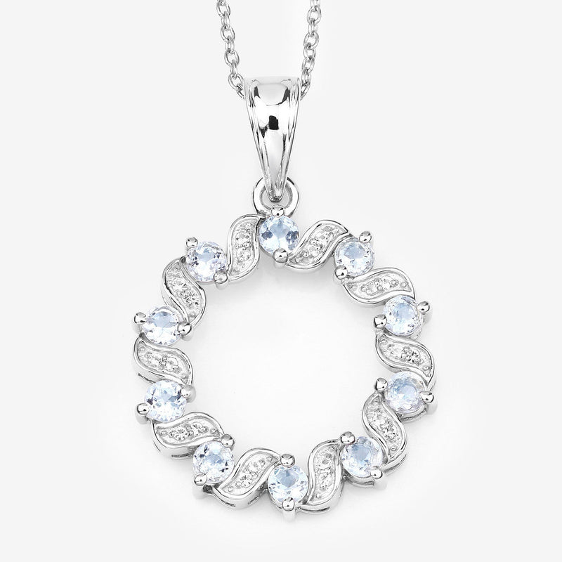 Bids.com 1.10 Carat Genuine Aquamarine and White Topaz .925 Sterling Silver Pendant Pendants
