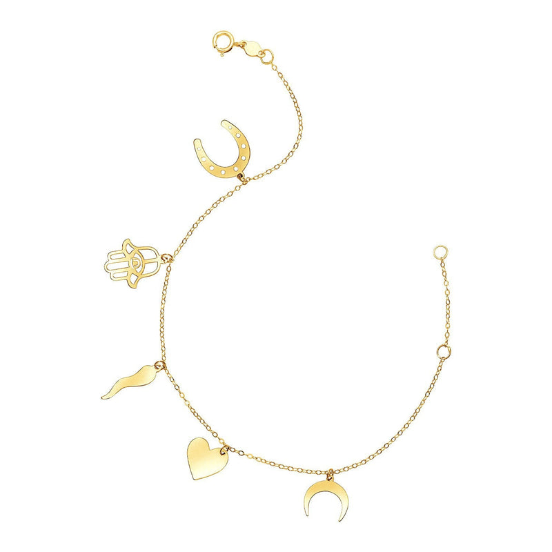 Bids.com 14k Yellow Gold 7 inch Bracelet with Polished Charms Bracelets