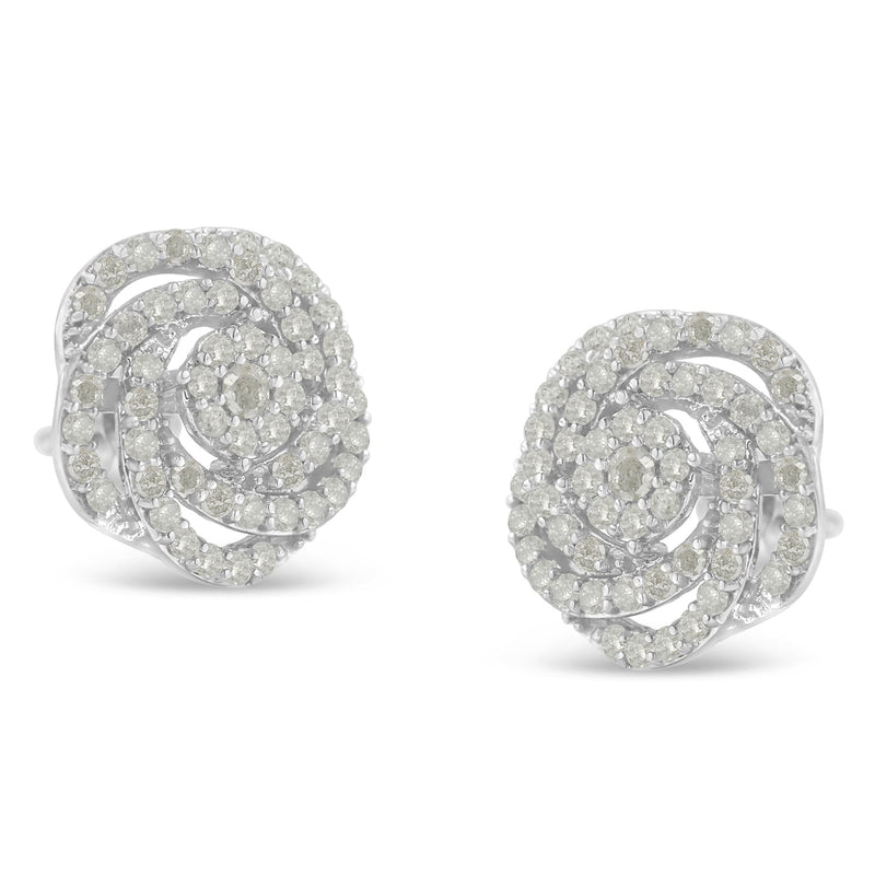 Bids.com 10k White Gold Rose-Cut Diamond Floral Cluster Earrings (1 cttw, I-J Color, I2-I3 Clarity) Earrings