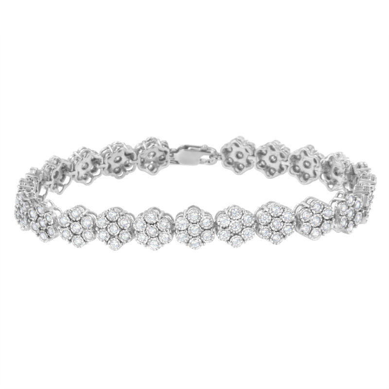Bids.com .925 Sterling Silver 2.0 cttw Diamond 7 Stone Floral Cluster Link Bracelet (I-J Color, I3 Clarity) -7.25" Bracelets