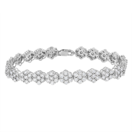 Bids.com .925 Sterling Silver 2.0 cttw Diamond 7 Stone Floral Cluster Link Bracelet (I-J Color, I3 Clarity) -7.25" Bracelets