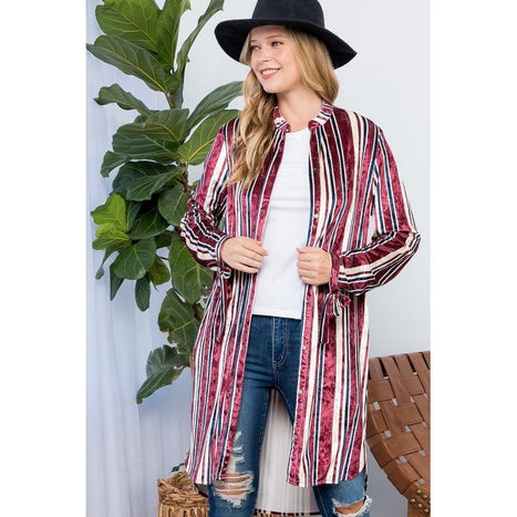 STRIPE VELVET LONG CARDIGAN