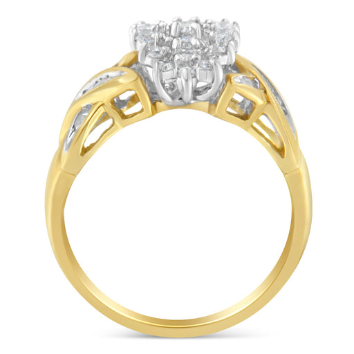 Bids.com 10K Two-Toned Gold Round Baguette Diamond Cluster Ring (1/2 Cttw, I-J Color, I2-I3 Clarity) - Size 6-1/2 Rings