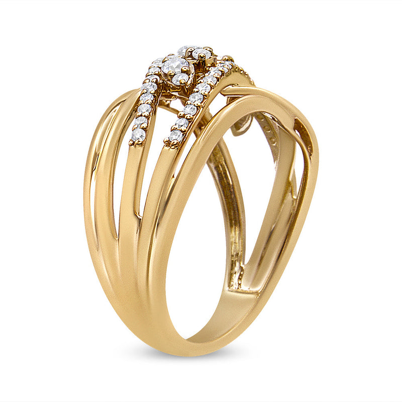 Bids.com 10K Yellow Gold 1/2 Cttw Round-Cut Multi Row Diamond Split Shank Cocktail Ring (H-I Color, SI2-I1 Clarity) - Size 7 Rings