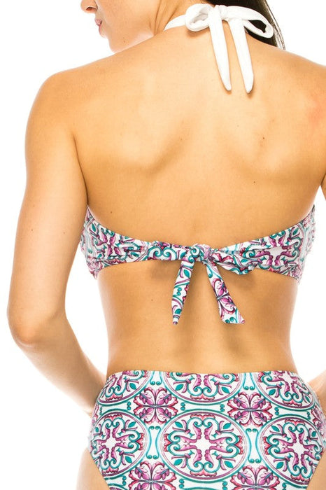 Two piece Floral Print Criss Cross Halter Bikini Swimwear Set