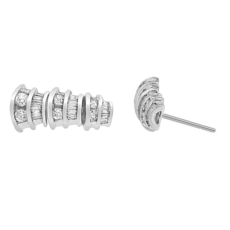 Bids.com 14K White Gold 7/8 cttw Baguette & Round Brilliant-Cut Diamond Dangle Multi Row Earrings (H-I Color, SI2-I1 Clarity) Earrings